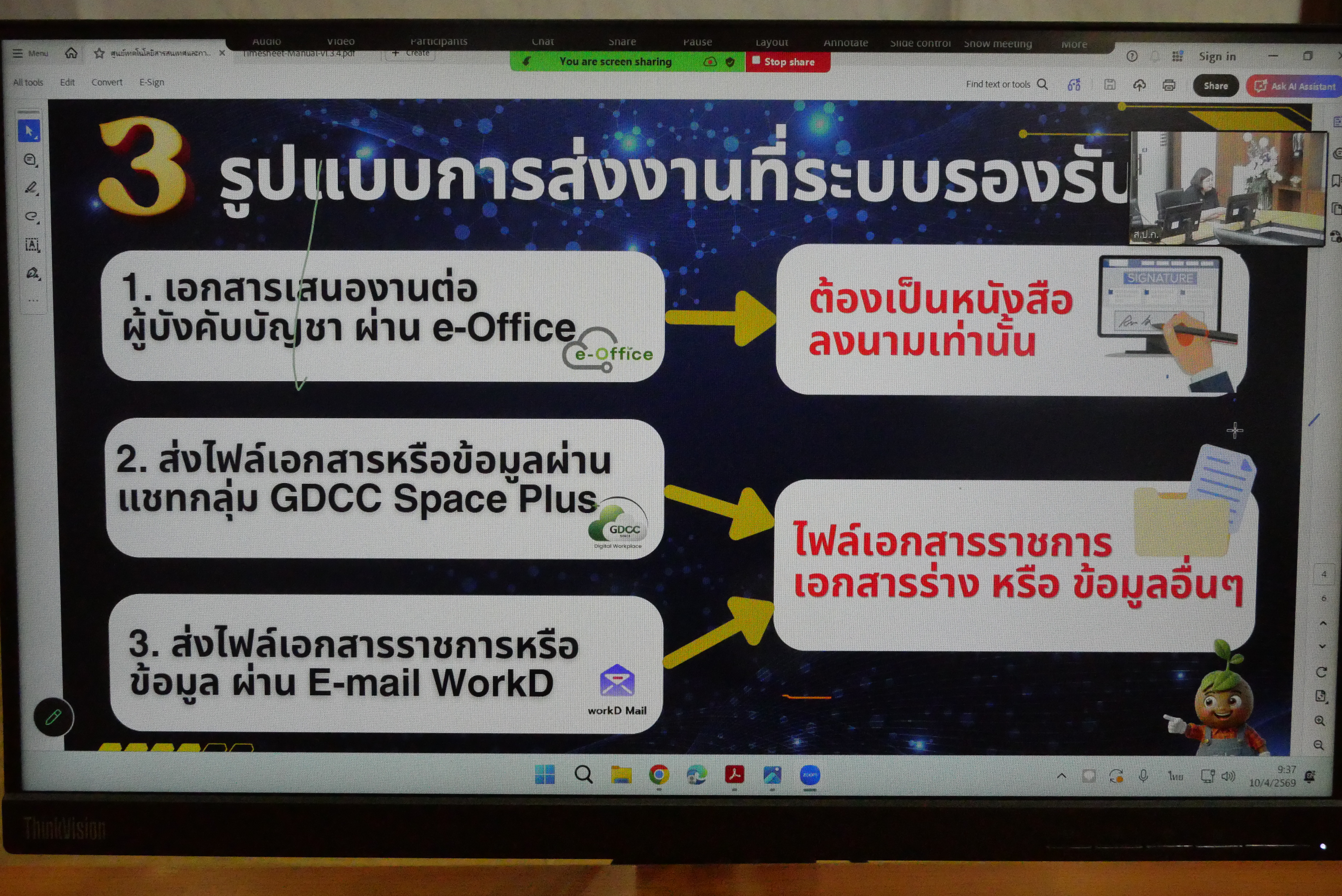 title - การประชุมการใช้งานระบบ E-office (Timesheet) ในการปฏิบัติงานนอกสถานที่ตั้ง 